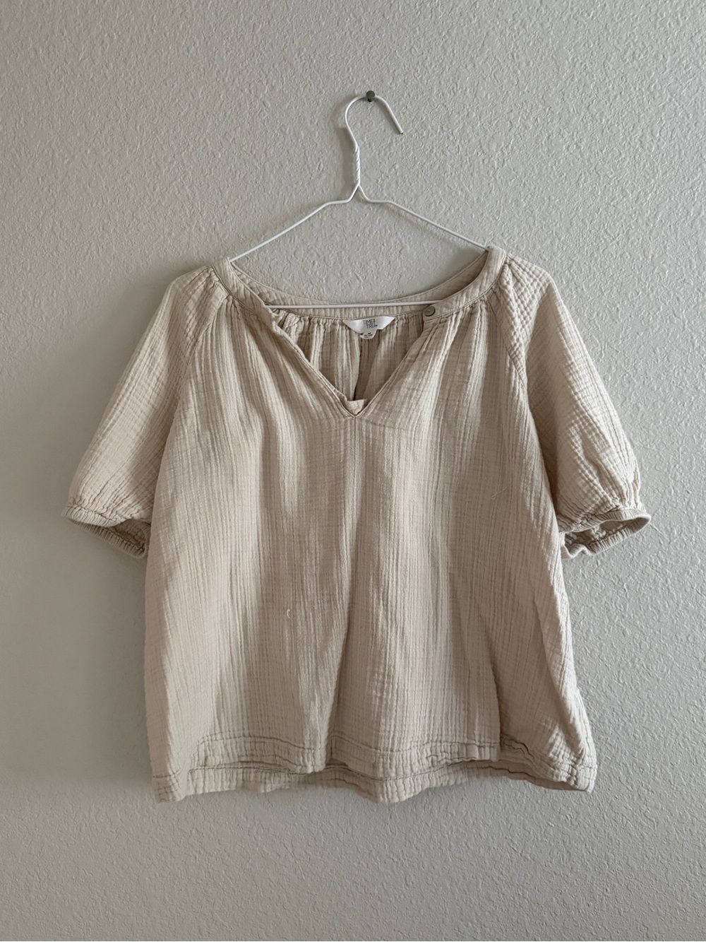 Beige Cotton Gauzy Short Sleeve Blouse size M - Picture 1 of 7